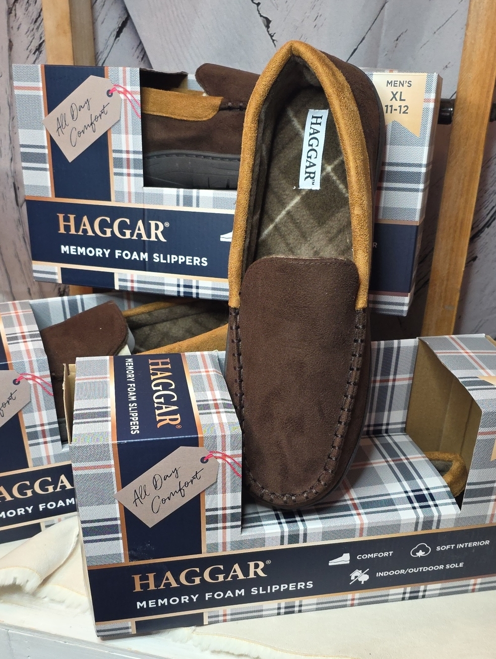 Haggar Mens Venetian Smooth Indoor/outdoor  Slippers In Two Tone Brown XL, 11/12
